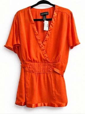 Lane Bryant Bright Orange Faux Wrap Elastic Waist Flowy Blouse